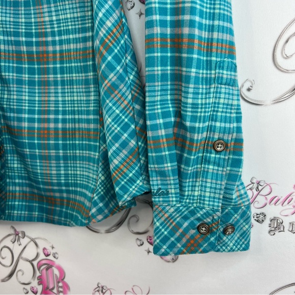 Cabela's button up long sleeve shirt Teal and Brown Plaid Button-Front Shirt - Picture 4 of 13